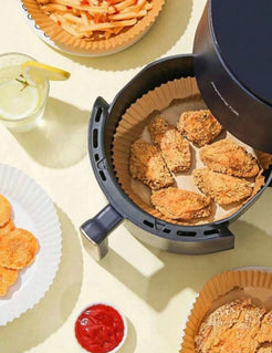 Set 150 Hârtie de copt unică folosință, 16x16x4.5 cm, compatibil Air Fryer, cuptor și microunde