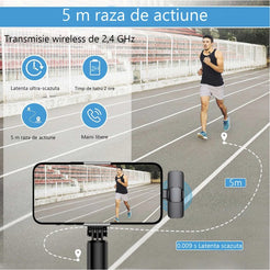 Microfon Lavalieră Portabil USB-C – Compatibil Android și iPhone, Ideal pentru Înregistrări, Discursuri și Social Media, Negru