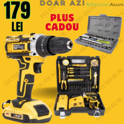 Trusa bormasina LEIHMANN, 2 acumulatori, 36V, 5Ah, incarcator si 30 accesorii, galben + Trusa 40 Piese Cadou