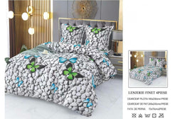 Set Lenjerie de Pat din Finet Bumbac – 4 Piese – Model 3D Fluturi și Pietre