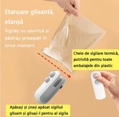 Mini aparat de sigilat pungi 2 în 1, portabil și reîncărcabil cu magnet pentru frigider– sigilare & tăiere, ideal pentru acasă si deplasare