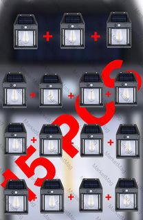 Set 15 Lămpi Solare LED cu Senzor Mișcare, 3 Moduri Iluminare, 30W, 600 Lumeni, IP65, Perete Exterior