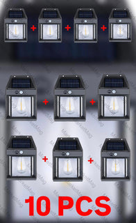 Set 10 Lămpi Solare LED cu Senzor Mișcare, 3 Moduri Iluminare, 30W, 600 Lumeni, IP65, Perete Exterior