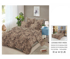 Lenjerie de Pat Finet Bumbac – 4 Piese – Model Animal Print Leopard cu Imprimeu Îndrăzneț
