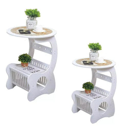 Set 2 x Masuta de cafea, noptiera alba, 24 x 45 cm