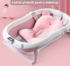 Cadita pliabila pentru bebelusi, cu suport pernuta, picioruse antiderapante,suport pentru dus si termometru