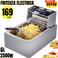 Friteuza electrica capacitate 6 litri din inox putere 2500W pentru uz profesional sau personal