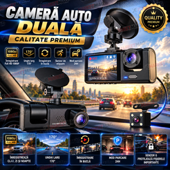 Camera auto tripla FullHD, 3 camere-fata/spate/interior, ecran 2'', G Senzor