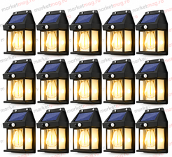 Set 15 Lămpi Solare LED cu Senzor Mișcare, 3 Moduri Iluminare, 30W, 600 Lumeni, IP65, Perete Exterior