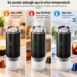 Espressor Portabil 3 în 1, 20 BAR, cu Baterie Reîncărcabilă USB-C, pentru Capsule și Cafea Măcinată