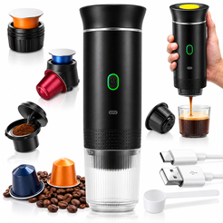 Espressor Portabil 3 în 1, 20 BAR, cu Baterie Reîncărcabilă USB-C, pentru Capsule și Cafea Măcinată
