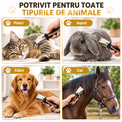 Mașină de Tuns Câini și Pisici cu Acumulator, 3-12 mm, 2 Acumulatori