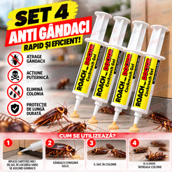 Set 4 x Insecticid tip seringa, solutie antigandaci RoachDoctor