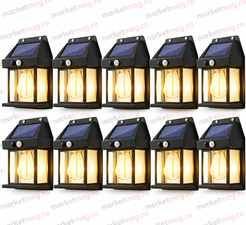 Set 10 Lămpi Solare LED cu Senzor Mișcare, 3 Moduri Iluminare, 30W, 600 Lumeni, IP65, Perete Exterior