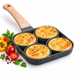 Tigaie Antiaderentă cu 4 Compartimente, 39 cm, pentru Ouă și Clătite, Compatibilă cu Inducție