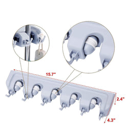 Suport de perete pentru maturi si mopuri Broom Holder, 4 spatii si 5 carlige