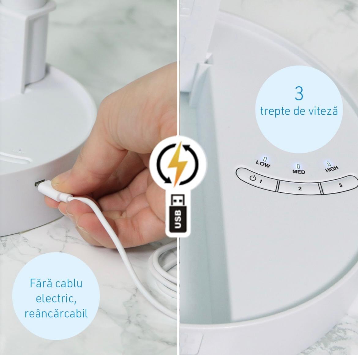 Ventilator portabil si telescopic cu acumulator si incarcare USB