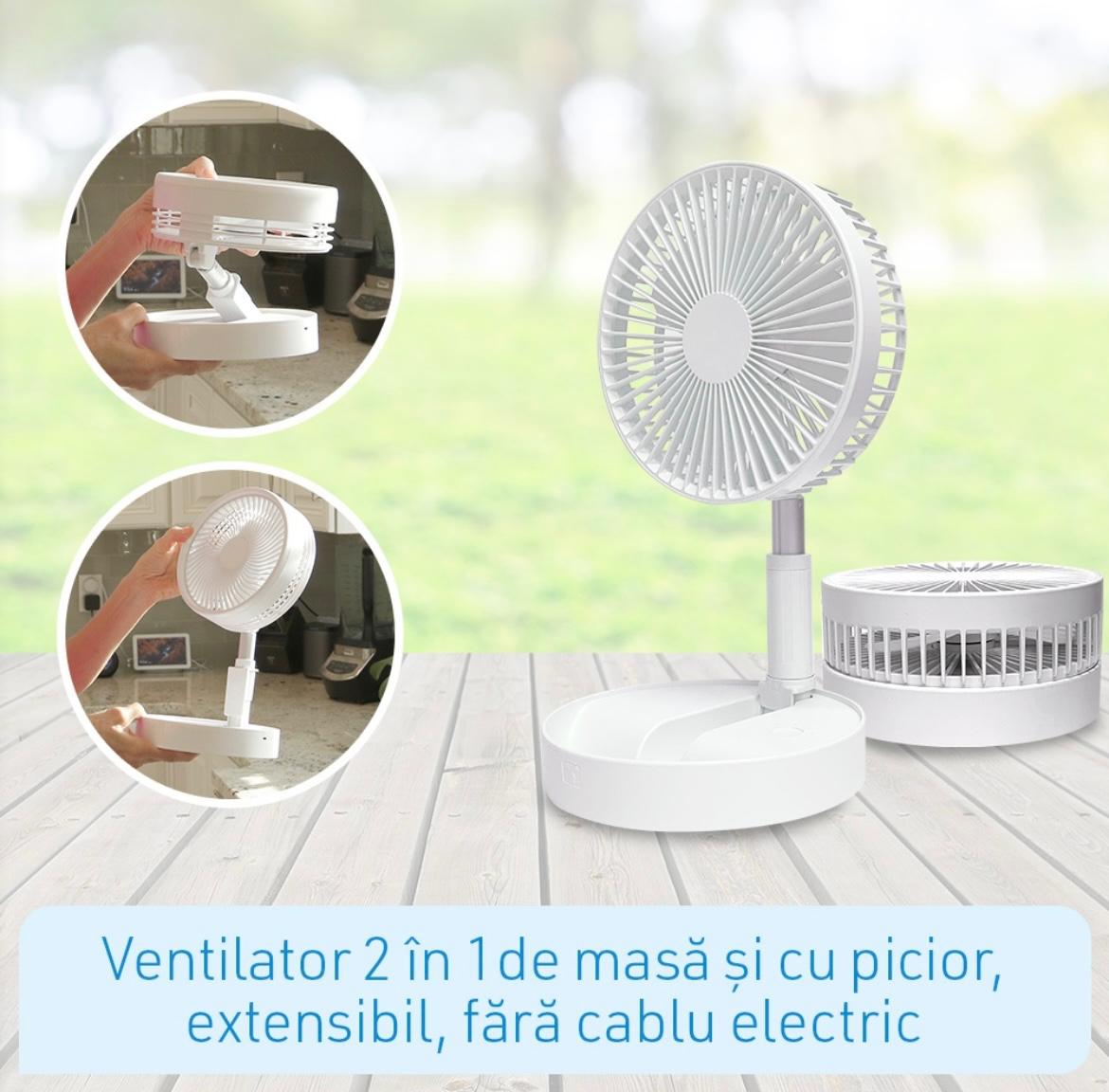 Ventilator portabil si telescopic cu acumulator si incarcare USB