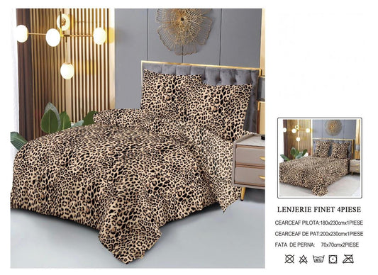 Set Lenjerie de Pat Finet Bumbac 4 Piese – Model Leopard, Confort și Stil Exotic în Dormitorul Tău