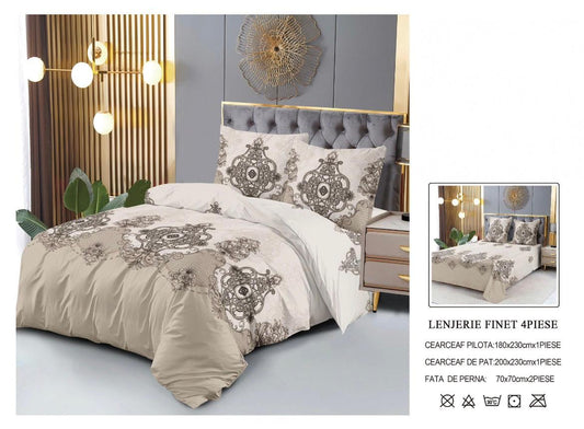 Set Lenjerie de Pat Finet Bumbac 4 Piese – Model Clasic Elegant