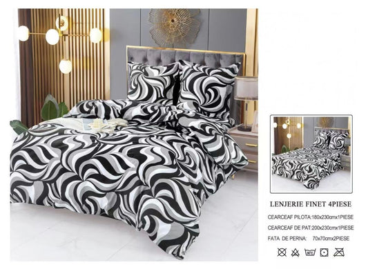 Set Lenjerie de Pat Finet Bumbac 4 Piese – Model Abstract Monocrom
