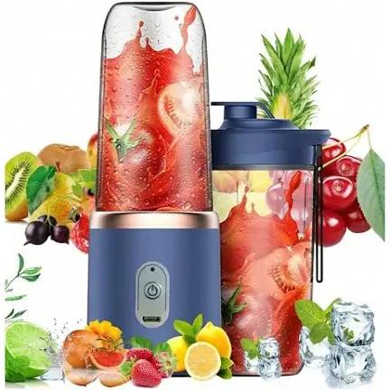 Blender Electric Mini Fără Fir – Portabil, Reîncărcabil USB, cu 2 Vase de 400 ml și 6 Lame din Oțel Inoxidabil