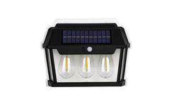 Lampa solară de perete cu 3 becuri LED, 3 moduri de funcționare, 38W, 600Lm, senzor de mișcare, IP65, negru