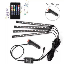 Set 4 benzi LED ambientale auto cu telecomandă – 8 culori RGB
