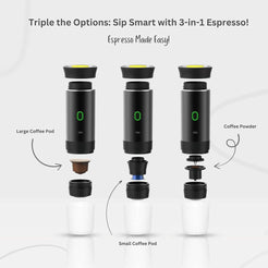 Espressor Portabil 3 în 1, 20 BAR, USB-C, Compatibil Capsule și Cafea Măcinată