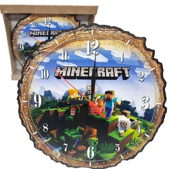 Ceas de Perete pe Baterii din Lemn Minecraft - 30 cm